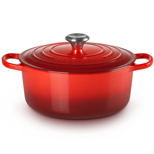 Cast Iron - 26cm Round Casserole SS Knob, Cerise