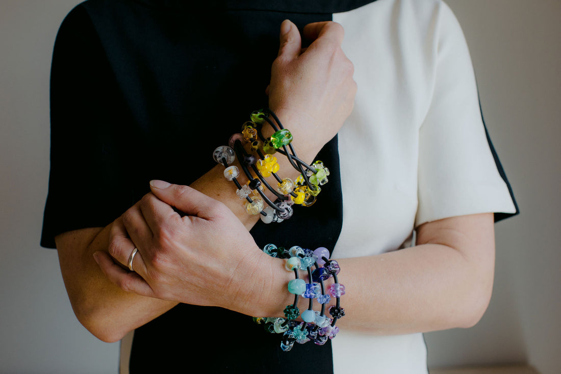 Glass Beads on Neoprene Bracelet