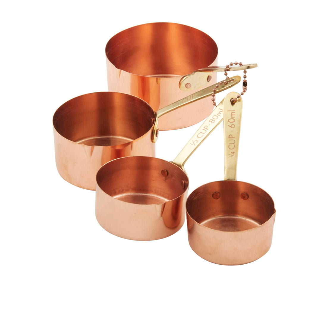 Set 4 Measuring Cups, Copper/Brass