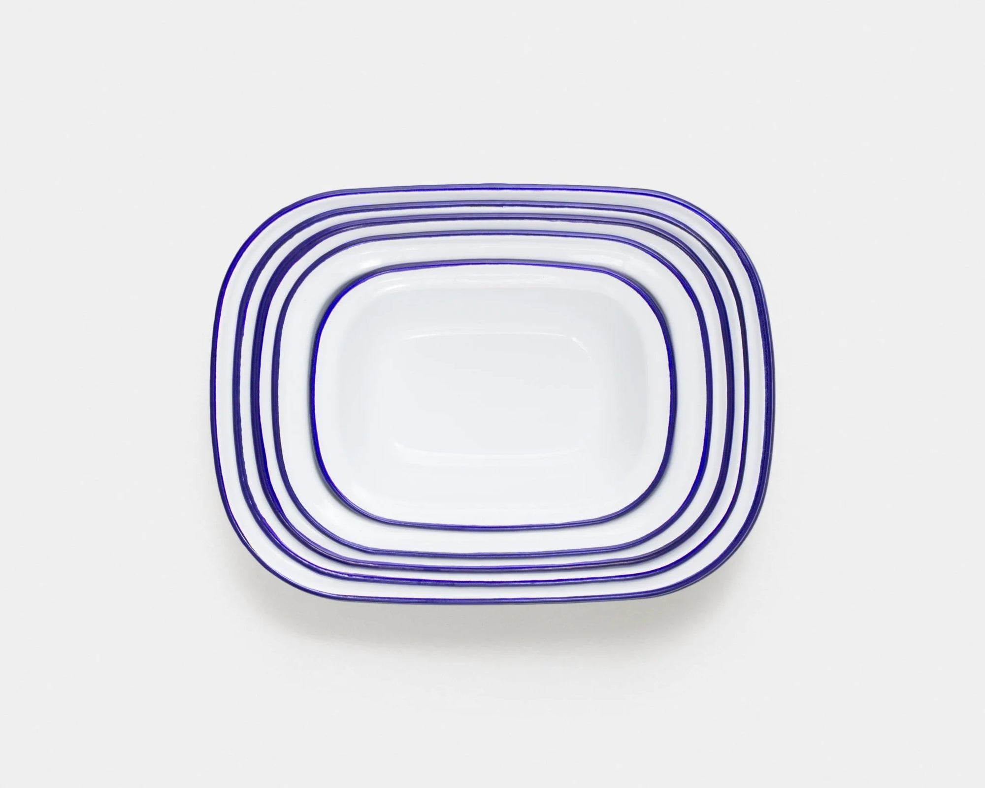 Enamel - Set 5 Oblong Pie Dishes, Blue