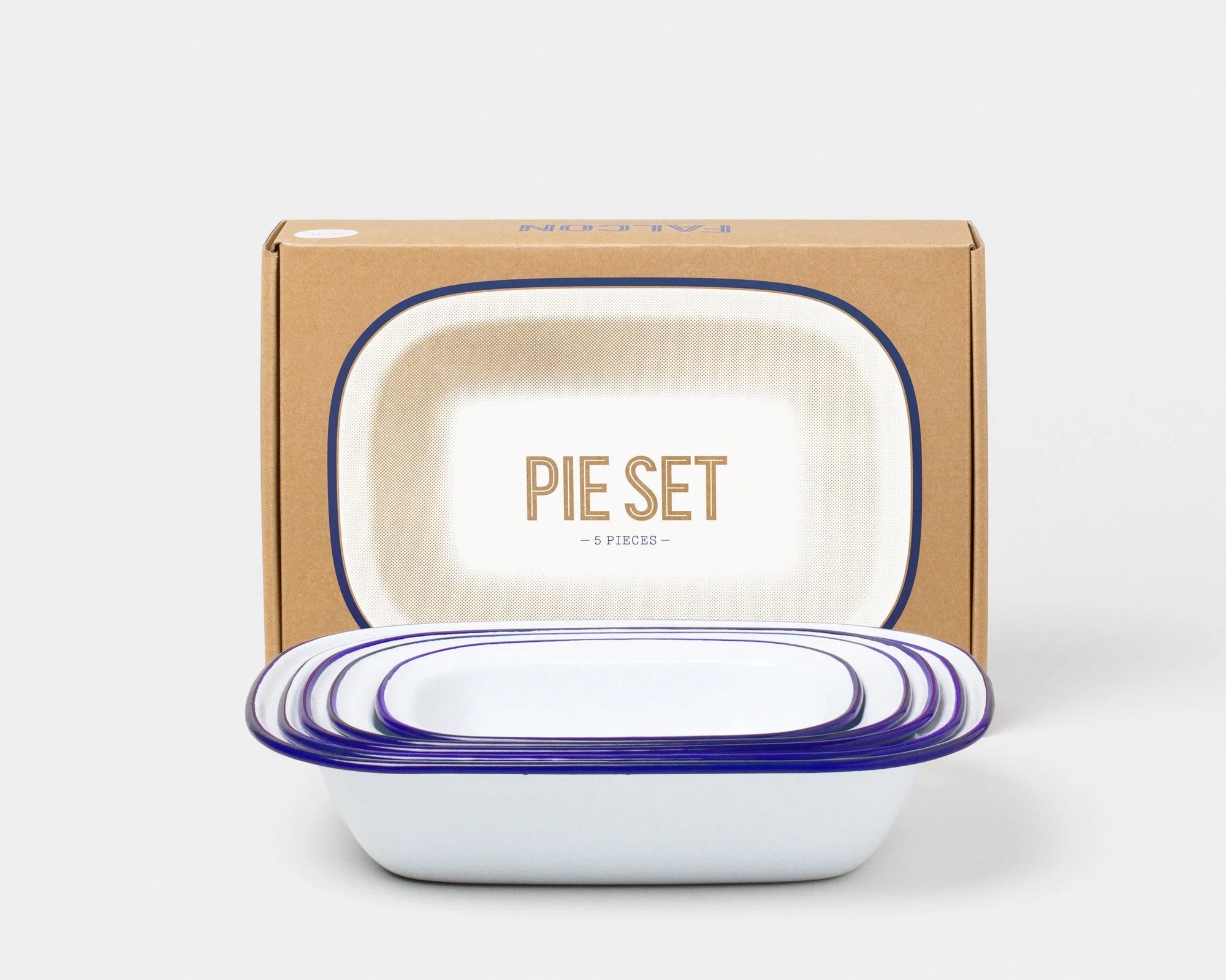 Enamel - Set 5 Oblong Pie Dishes, Blue